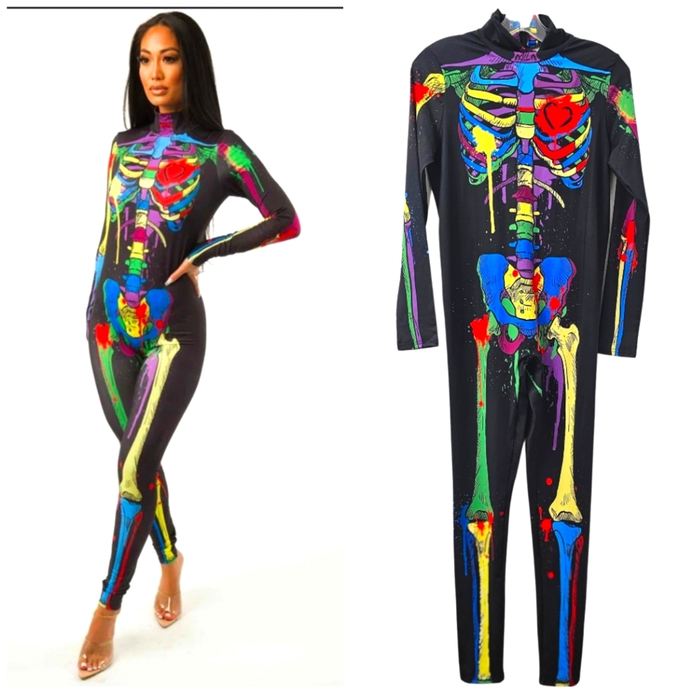 Skeleton Costume Catsuit Size Medium